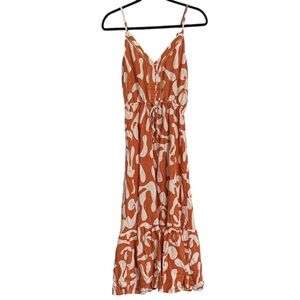 Miracle Orange and Off White Patterned Midi Dress
